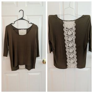 3/4 Sleeve, Lace Back Top